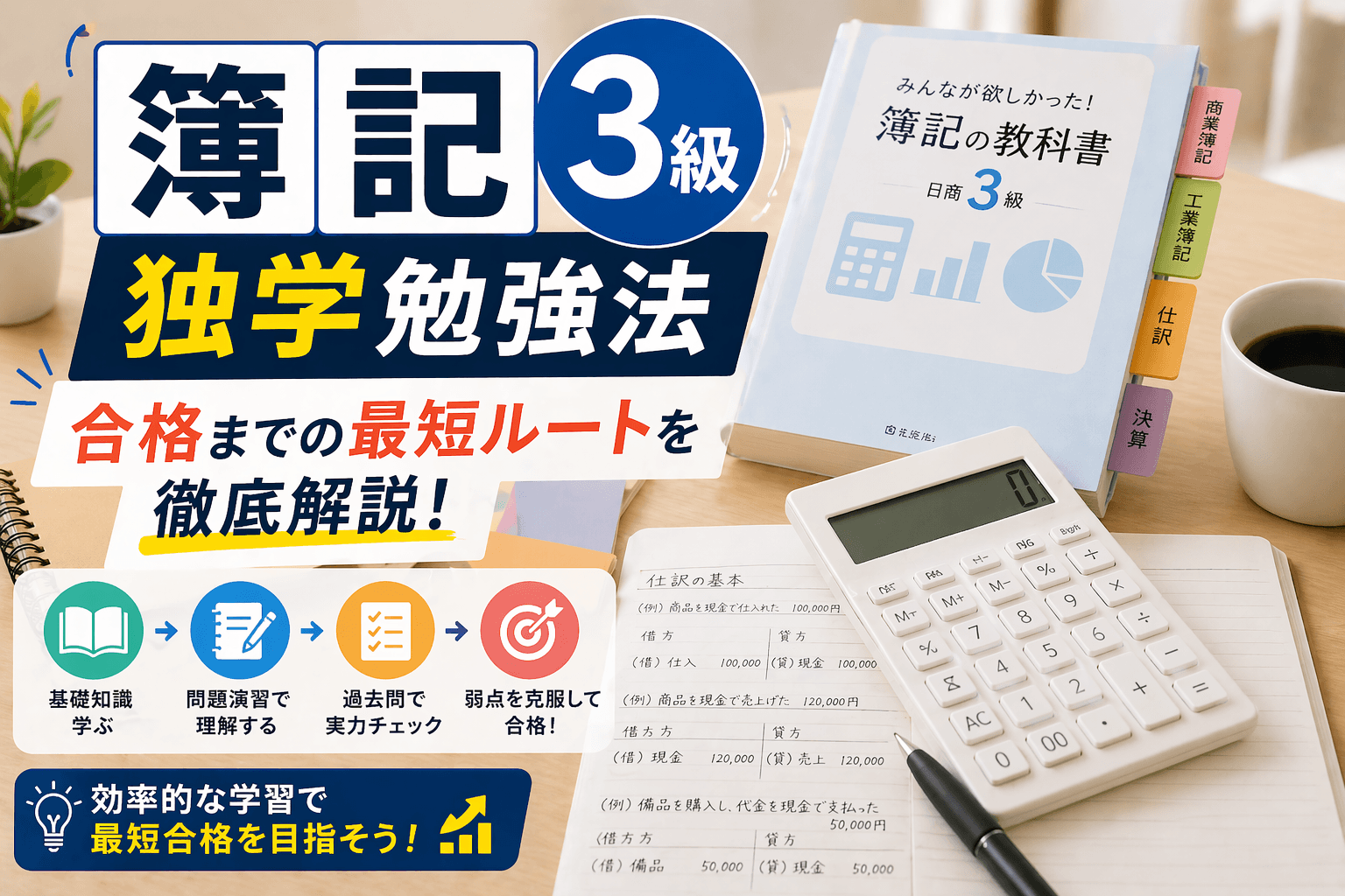 簿記3級の独学勉強法|合格までの最短ルートを徹底解説