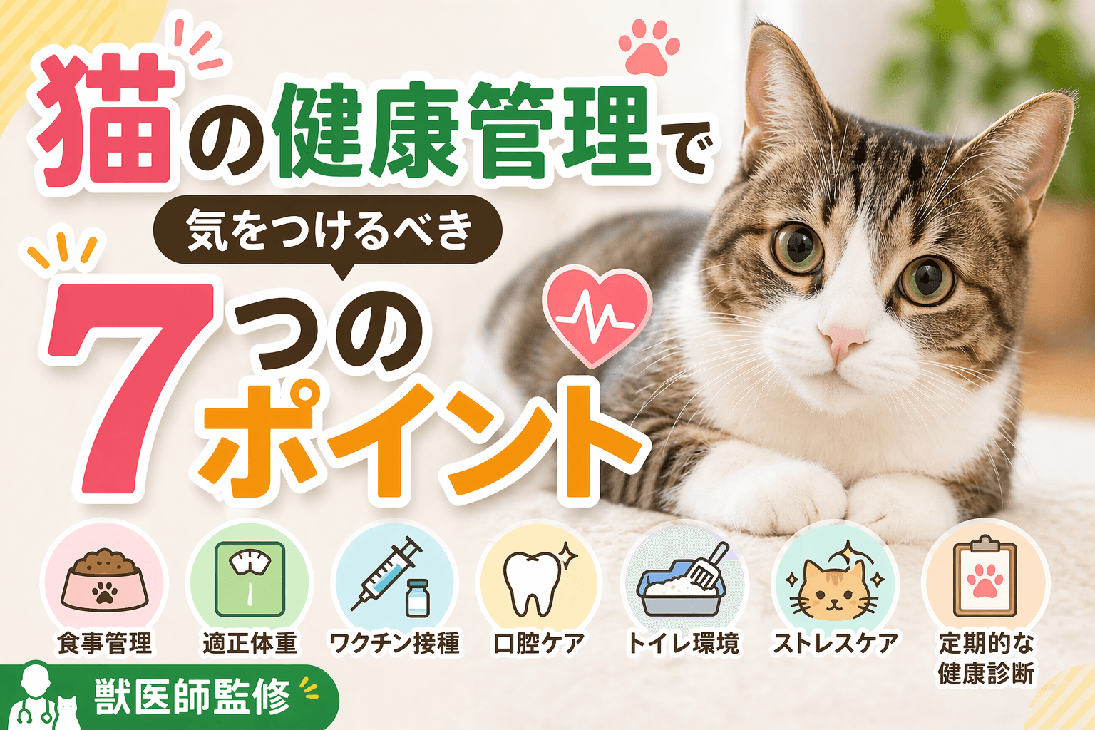 猫の健康管理で気をつけるべき7つのポイント|獣医師監修