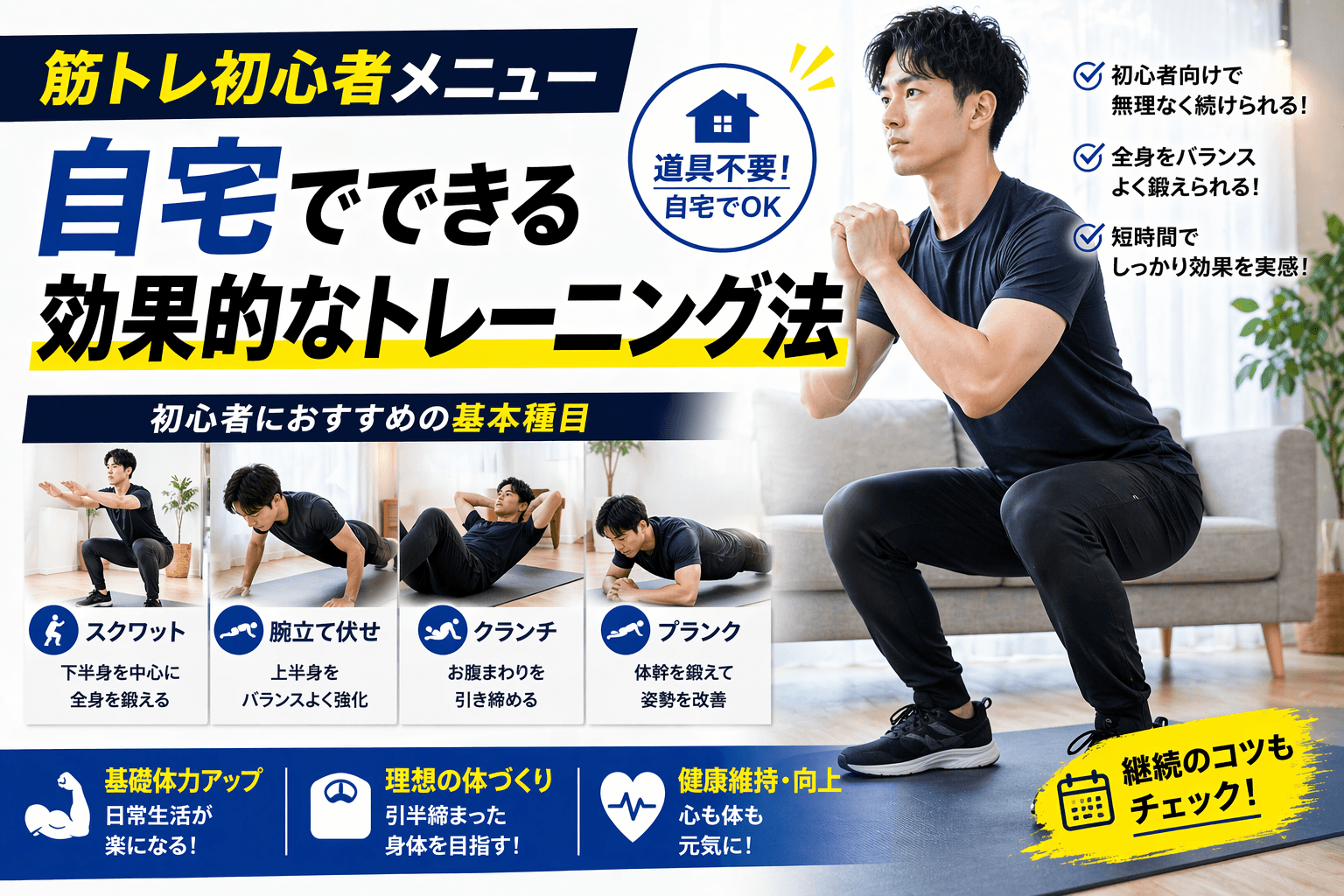 筋トレ初心者メニュー|自宅でできる効果的なトレーニング法